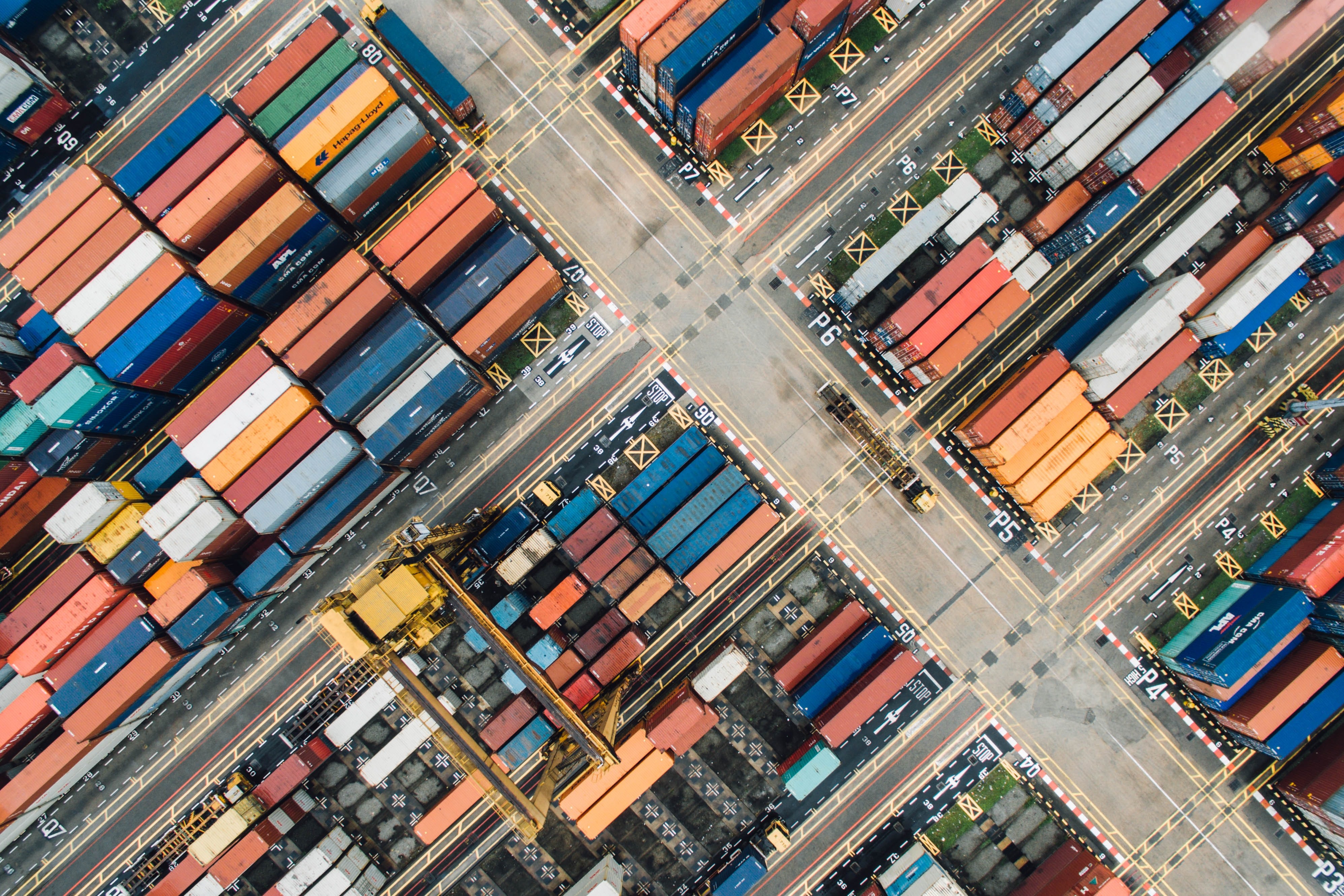 Birds eye view of shipping containers
