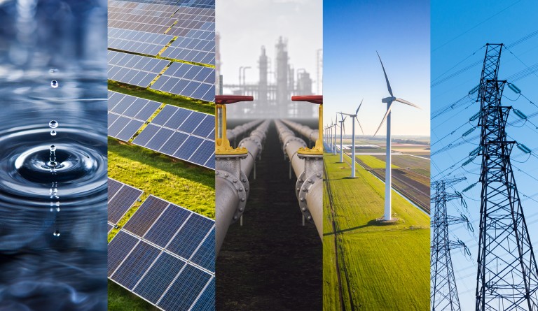 Varias imágenes con paneles solares, gaseoductos, oleoductos, aerogeneradores y torres de alta tensión
