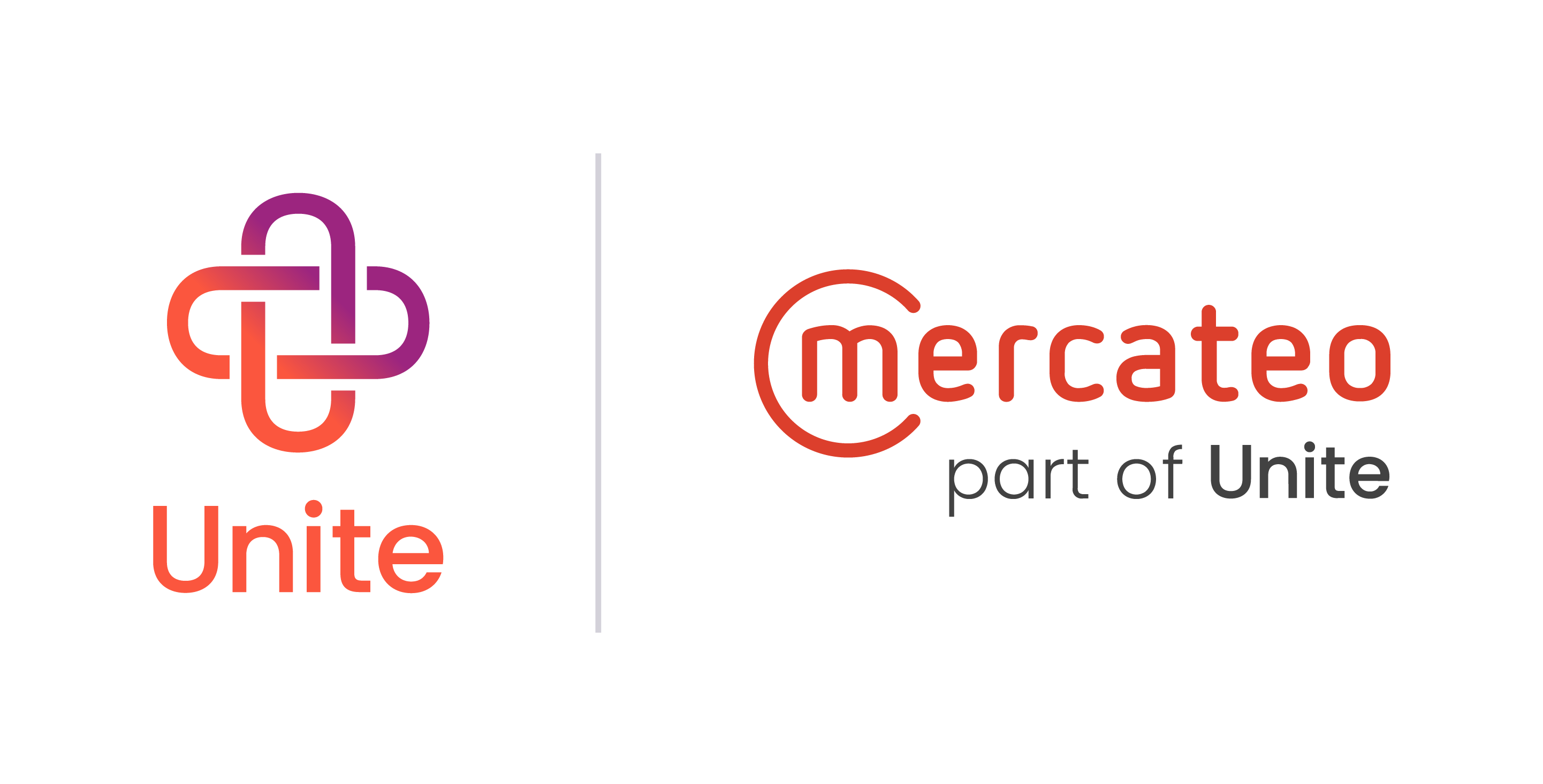 Die Firmenlogos von Unite und Mercateo nebeneinander.