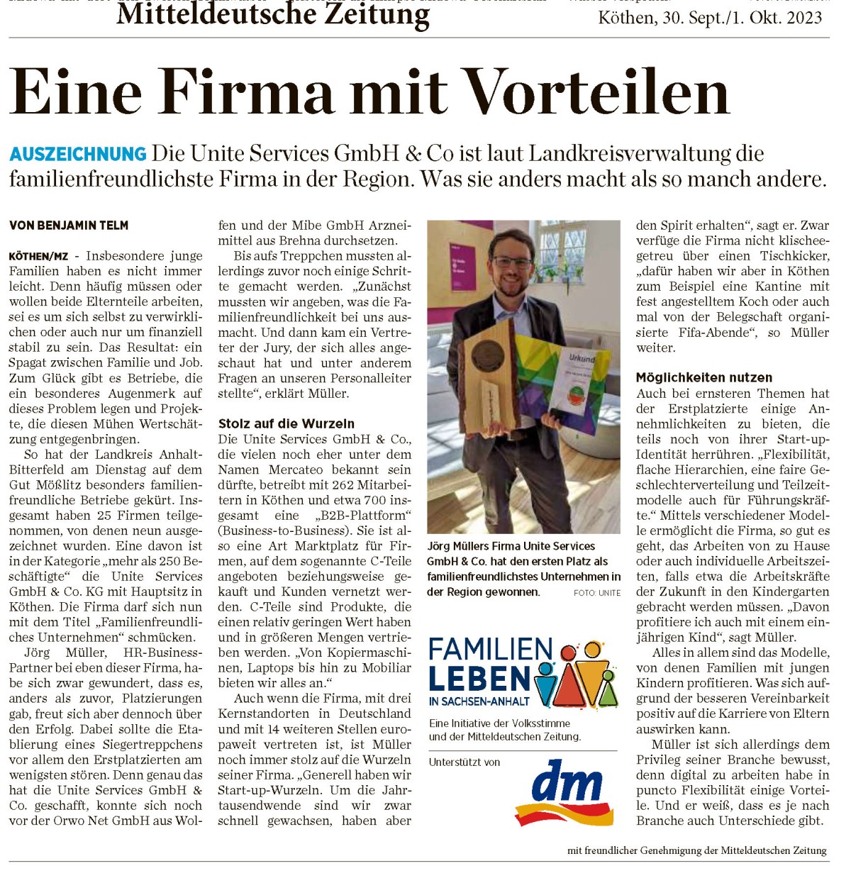 Bild zeigt den Artikel in der Mitteldeutschen Zeitung