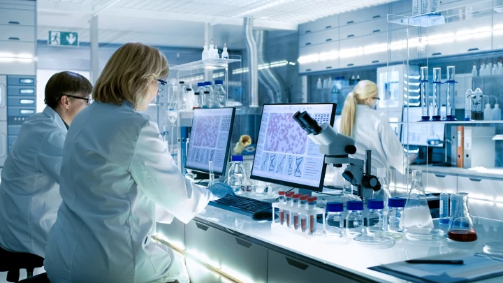 Woman scientist in laboratory for medical study