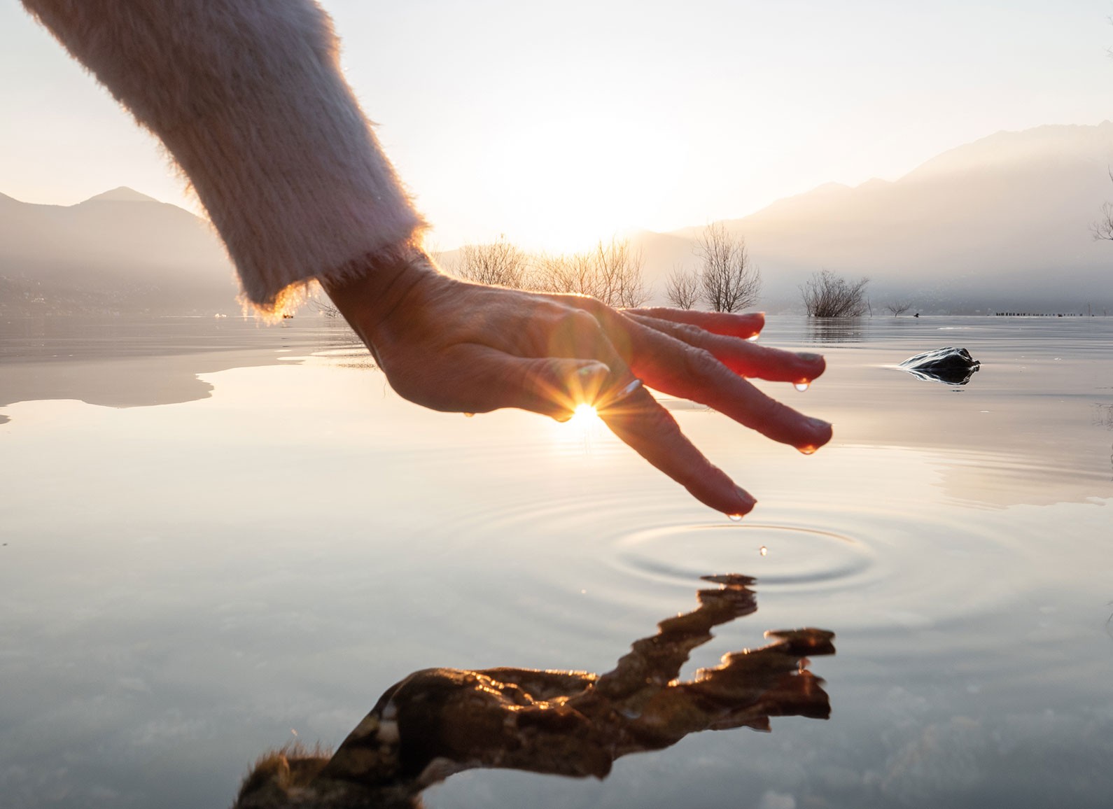 Finger berühren die Wasseroberfläche