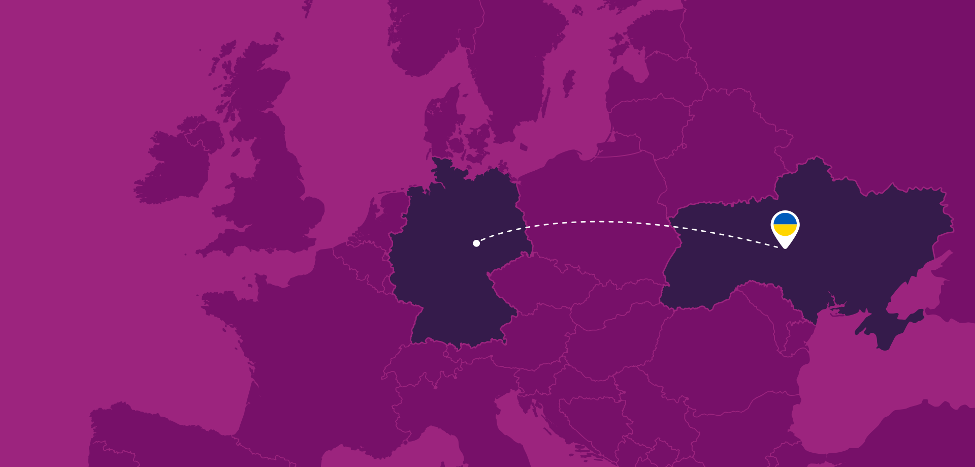 Europakarte, die eine Verbindung von Deutschland in die Ukraine zeigt