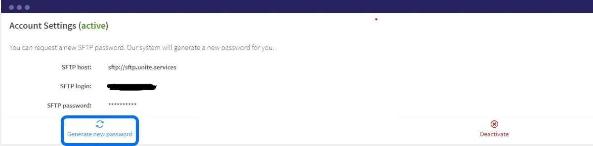 Screenshot of how to generate a new password