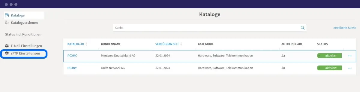 Screenshot of how to edit the catalogue settings