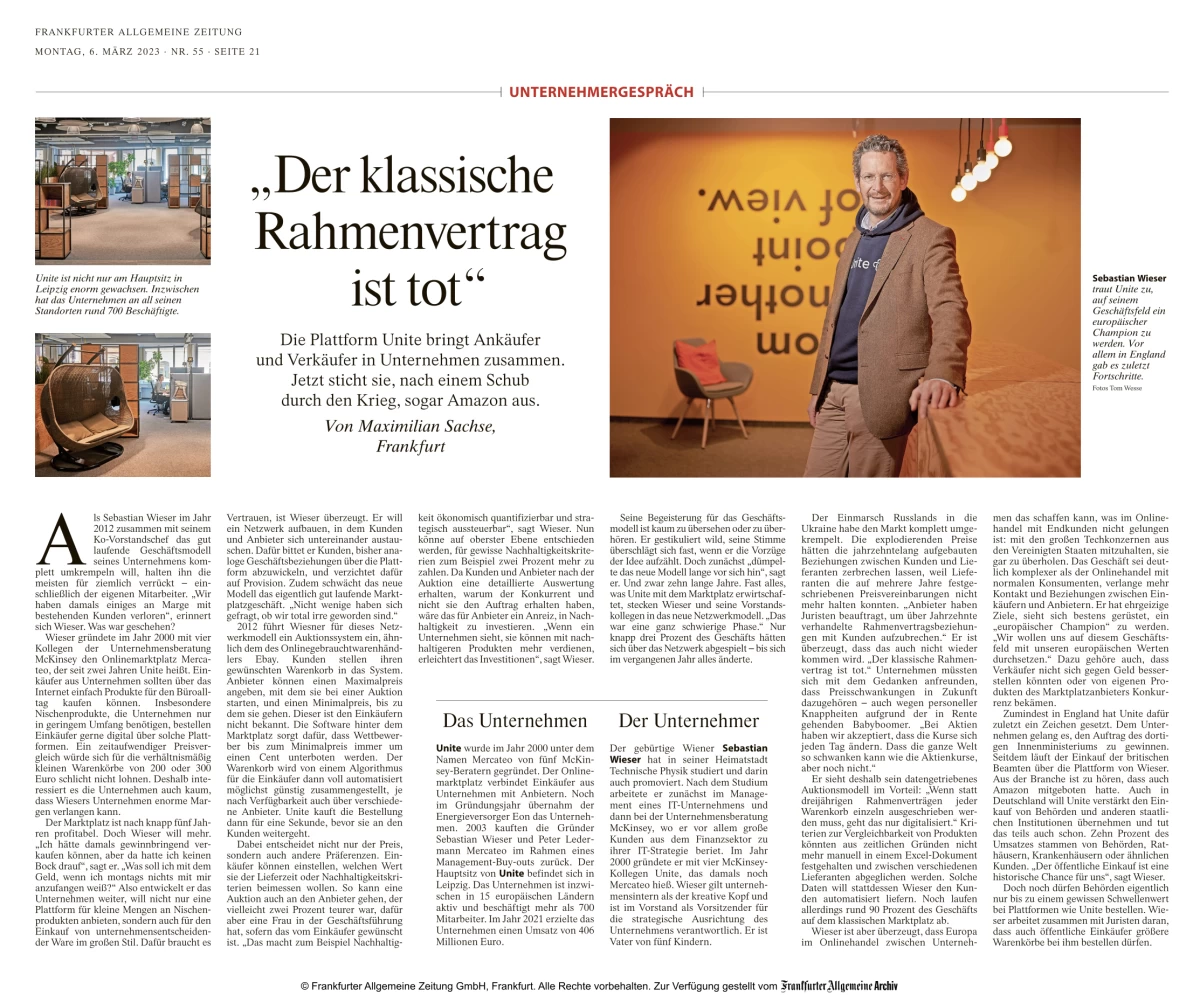 „Der klassische Rahmenvertrag ist tot“ - Unternehmergespräch in der F.A.Z. vom 6.3.2023