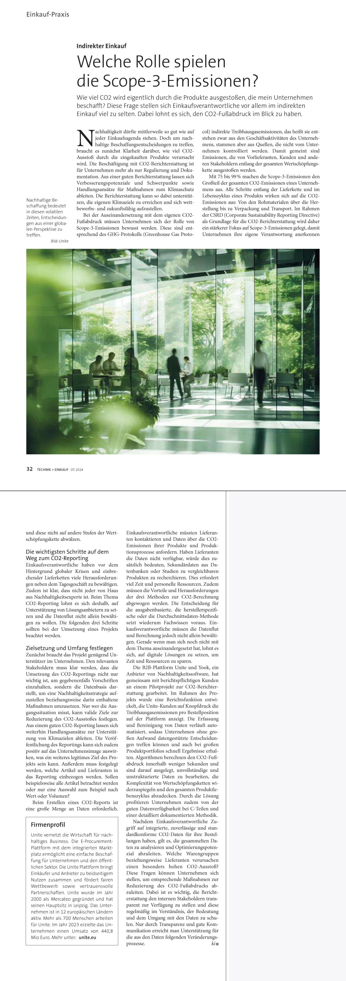 Abbildung des Artikels im Fachmagazin Technik und Einkauf zum CO2-Reporting