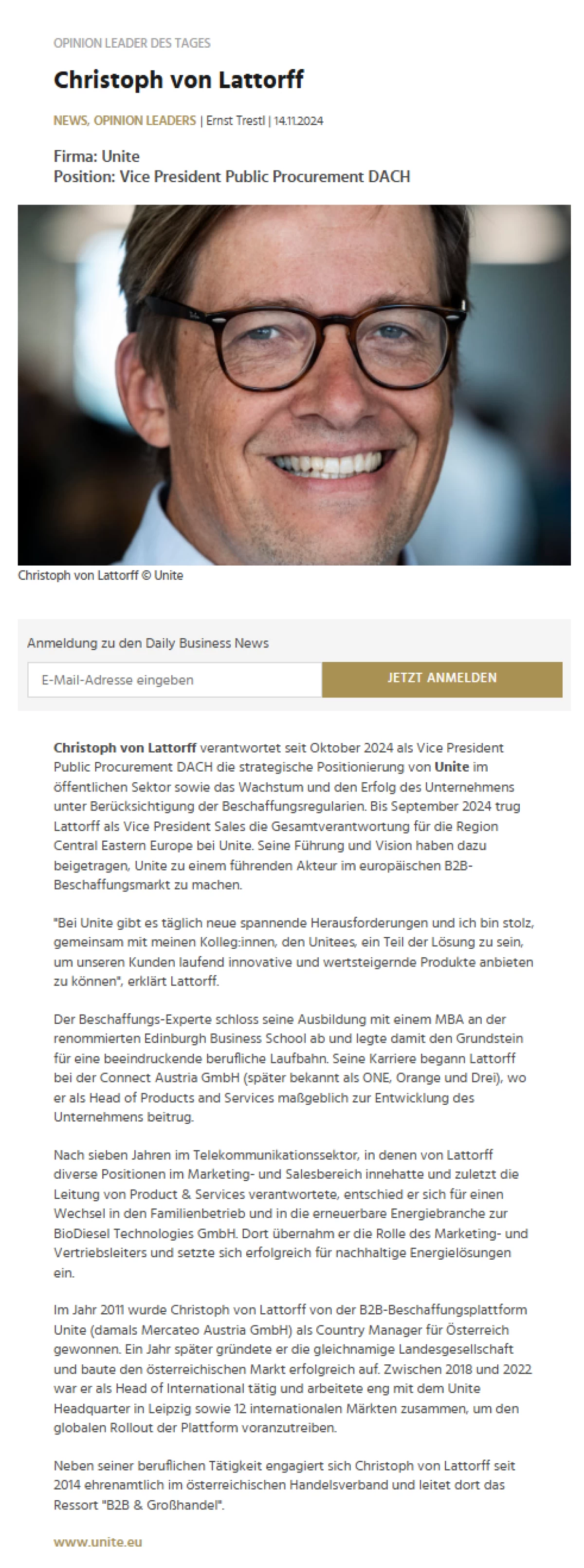 Christoph von Lattorff auf Leadersnet